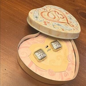 Brighton Square Clip Earrings in original heart tin